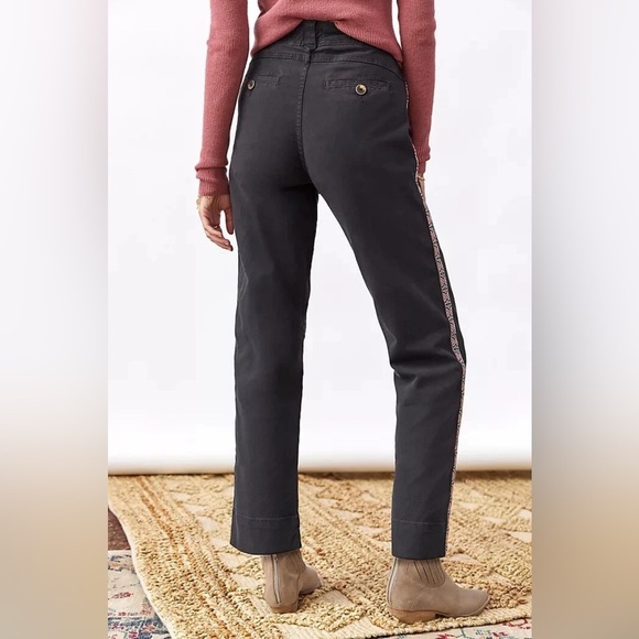 BY ANTHROPOLOGIE Canvas Tapered Embroidered Side Stripe  Trouser Ankle Pants 6 - Picture 2 of 16
